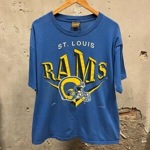 Vintage 1995 St. Louis Rams Blue Nutmeg Tag Spellout Graphic Football T-Shirt XL